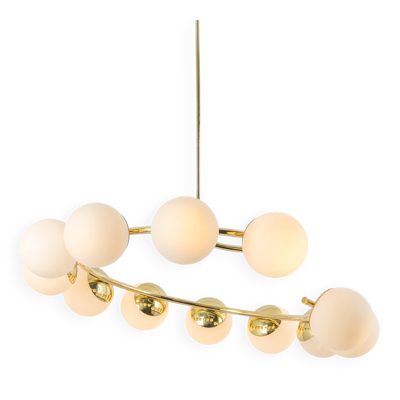 Grand lustre radial en verre et laiton italien, style Stilnovo, années 1960