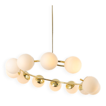 Grand lustre radial en verre et laiton italien, style Stilnovo, années 1960