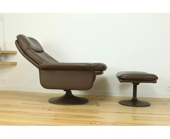 Paire de fauteuils et ottoman DS50 cuir De Sede pied tulipe gainé, rotatifs