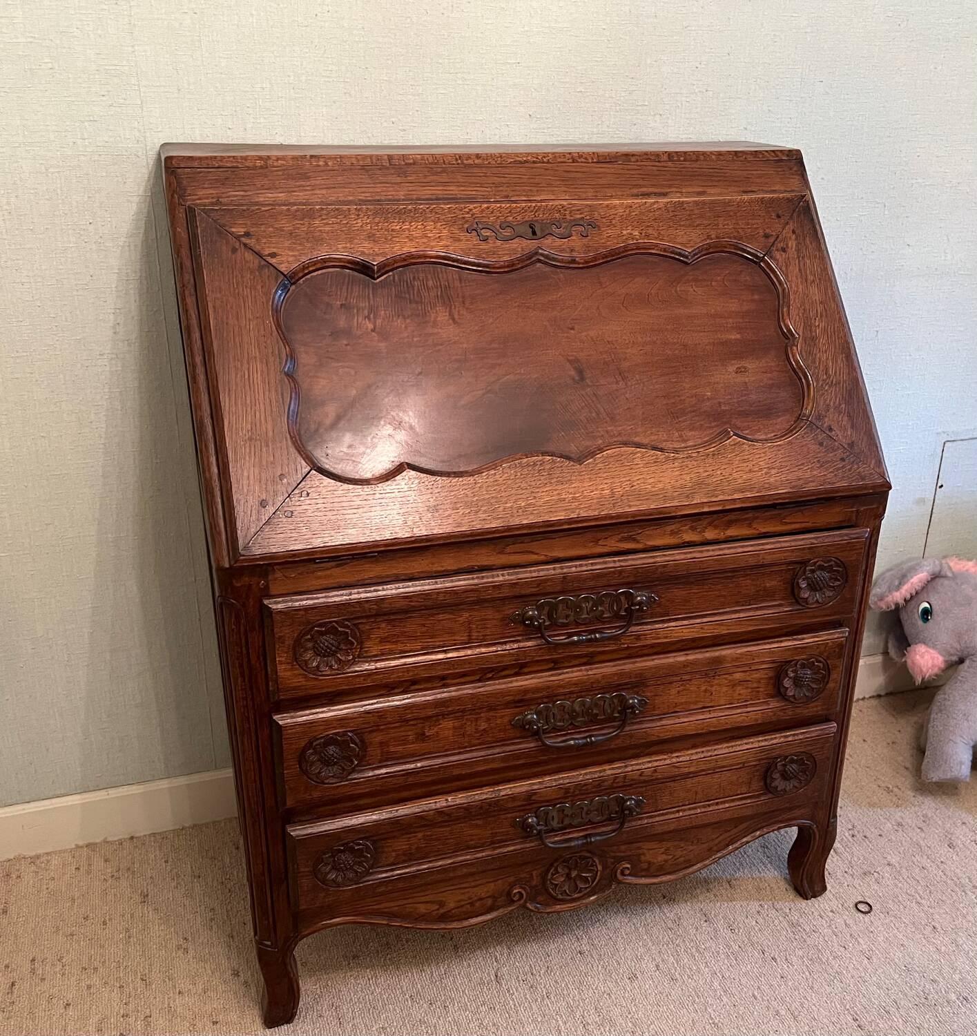Solid oak sloping secretary