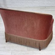 1930s, Danish 2-seater sofa, salmon pink furniture velour, ash wood.