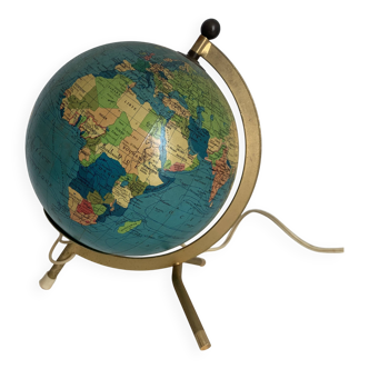 Vintage 1967 terrestrial globe Taride tripod gold glass world map - 22 cm