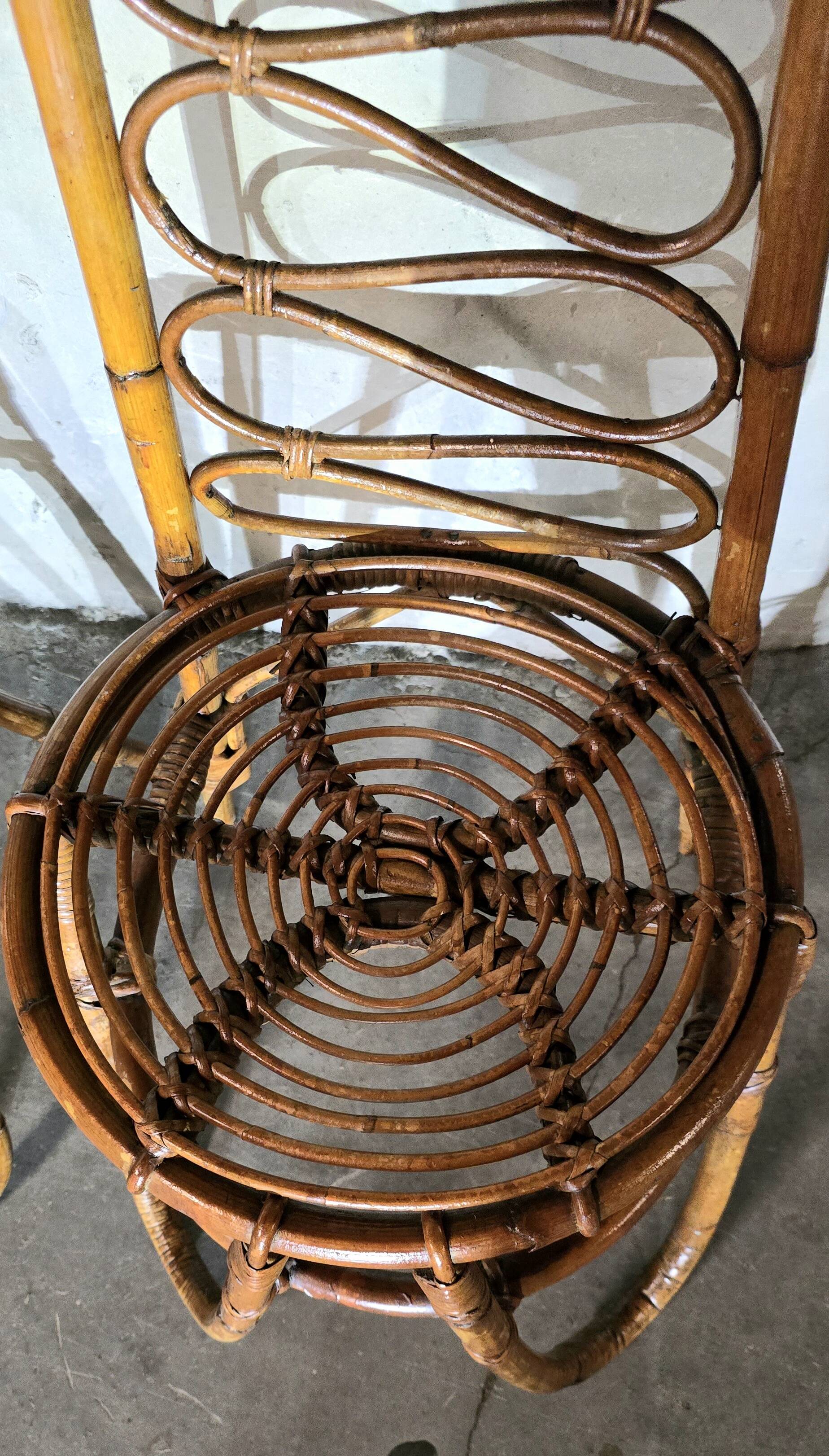 Set of 4 bamboo chairs produced, 1960