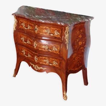 Louis XV inlaid chest of drawers in amaranth and mahogany veneer 101 x 89 cm