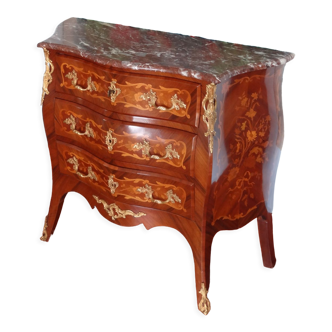 Louis XV inlaid chest of drawers in amaranth and mahogany veneer 101 x 89 cm