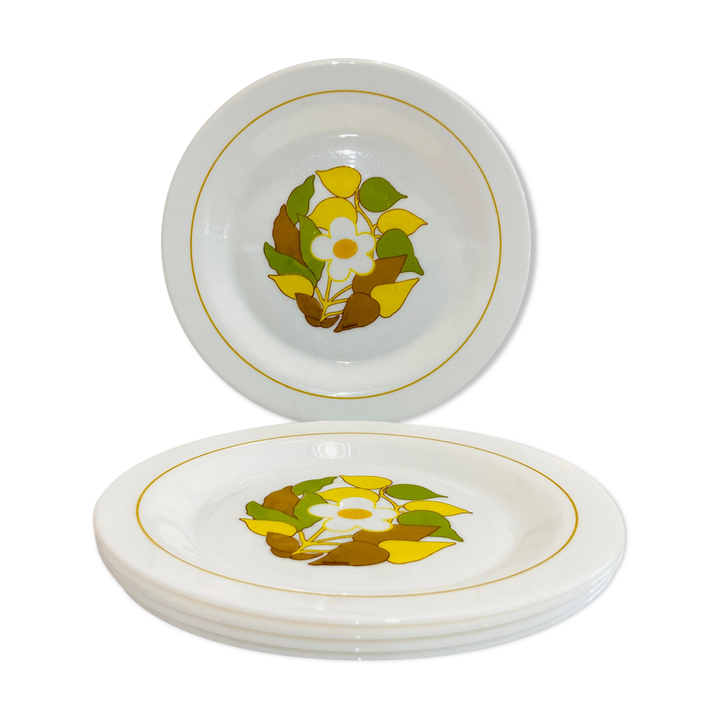 5 assiette Arcopal blanche motif floral années 70-retro-cuisine | Selency