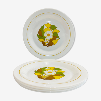 5 assiette Arcopal blanche motif floral années 70-retro-cuisine