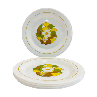 5 assiette Arcopal blanche motif floral années 70-retro-cuisine