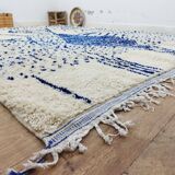 Vintage Azilal rug 310x246 cm - Blue geometric patterns