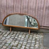 Art Deco concave mirror, arc-shaped, carved in solid wood, 1940.