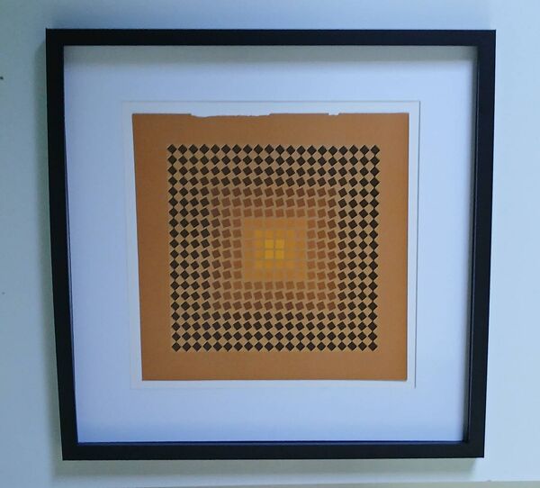 Tableau Vintage Art Optique - Victor Vasarely CTA-102 Cadre 40x40cm