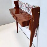 Ebonized Beech and Rose-Patterned Fabric Console with a Drawer, Italy