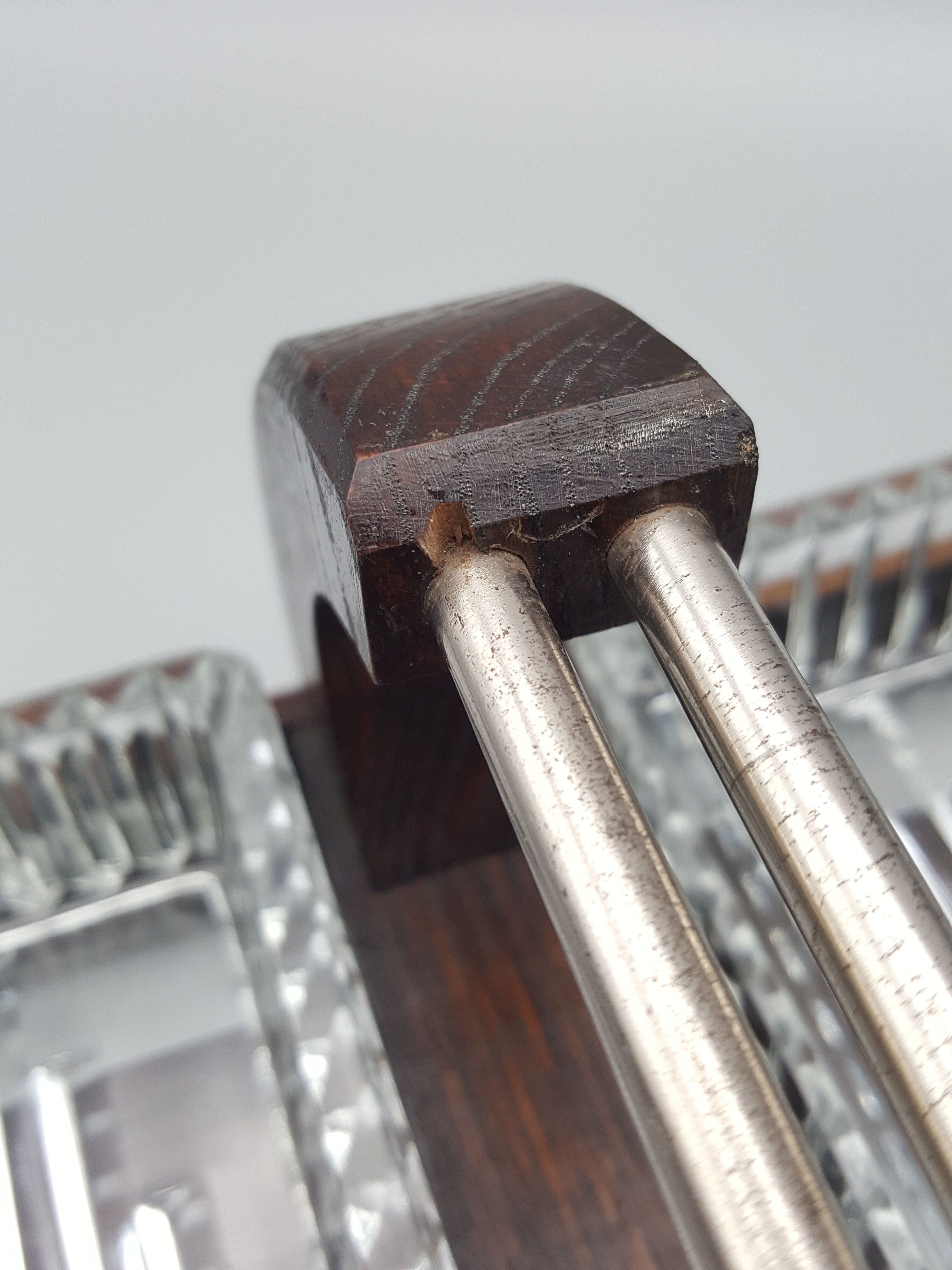 Wooden tray with glass ramekin handle servant aperitif appetizer vintage art deco appetizer