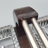 Wooden tray with glass ramekin handle servant aperitif appetizer vintage art deco appetizer