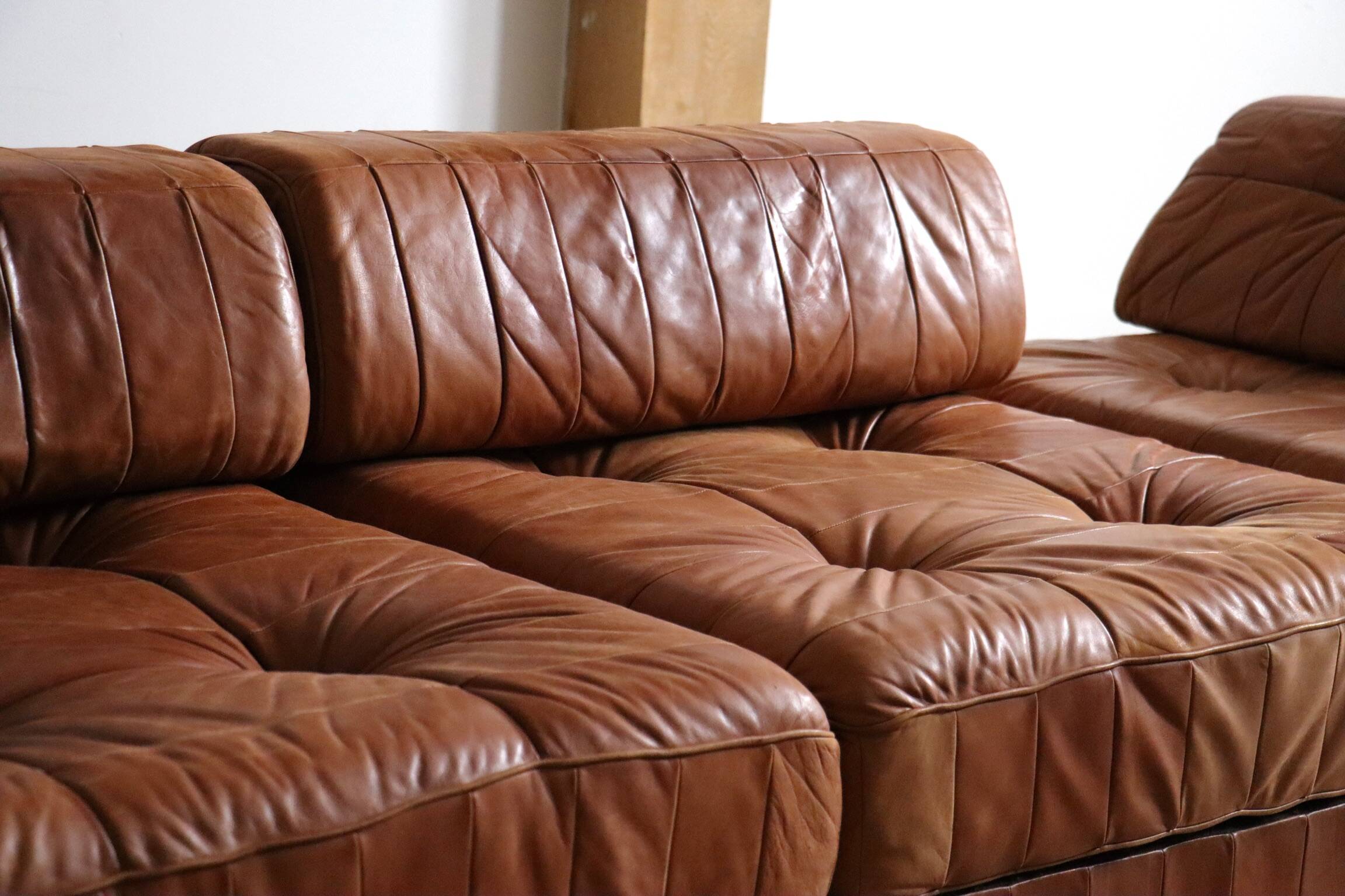 De Sede DS 88 Modular Sofa In Cognac Patchwork Leather, Switzerland 1970s