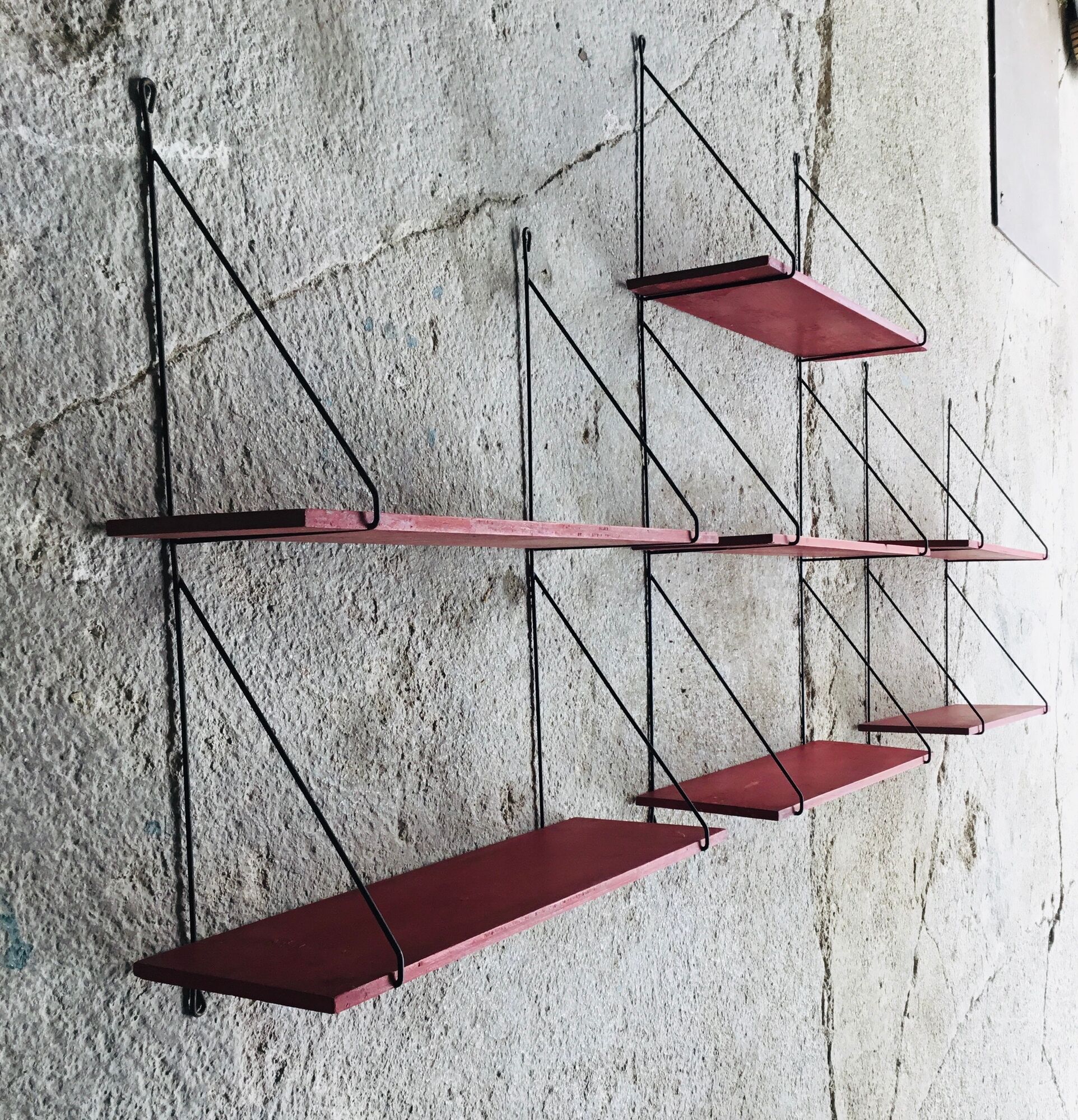 Set of 3 wall shelves thong with metal studs in pins - design 1950