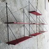 Set of 3 wall shelves thong with metal studs in pins - design 1950