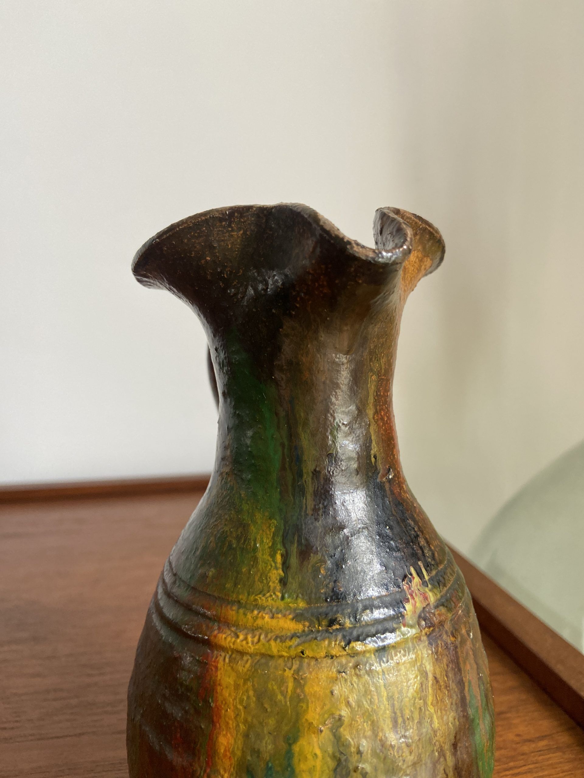 Glazed ceramic pitcher signed Fernand Baudat, 1960s