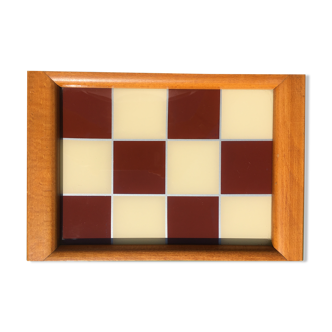 Tray in wood and washed glass, checkerboard patter, 1950