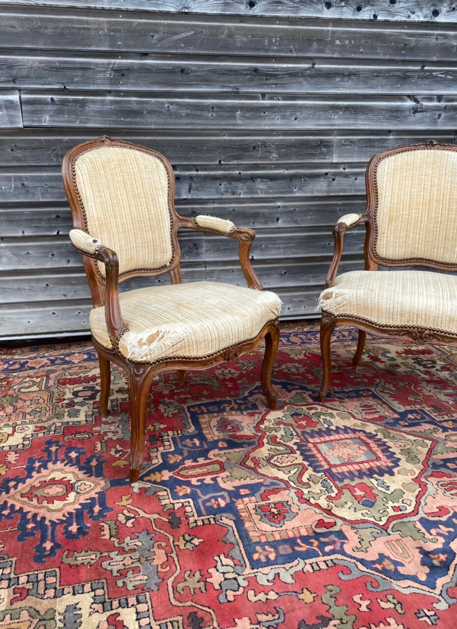 N.T Porrot Pair Of Armchairs In Natural Wood Of Louis XV xviii period Eme Century