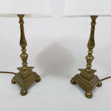 Pair of bedside brass base triangle triangular candelabra Church