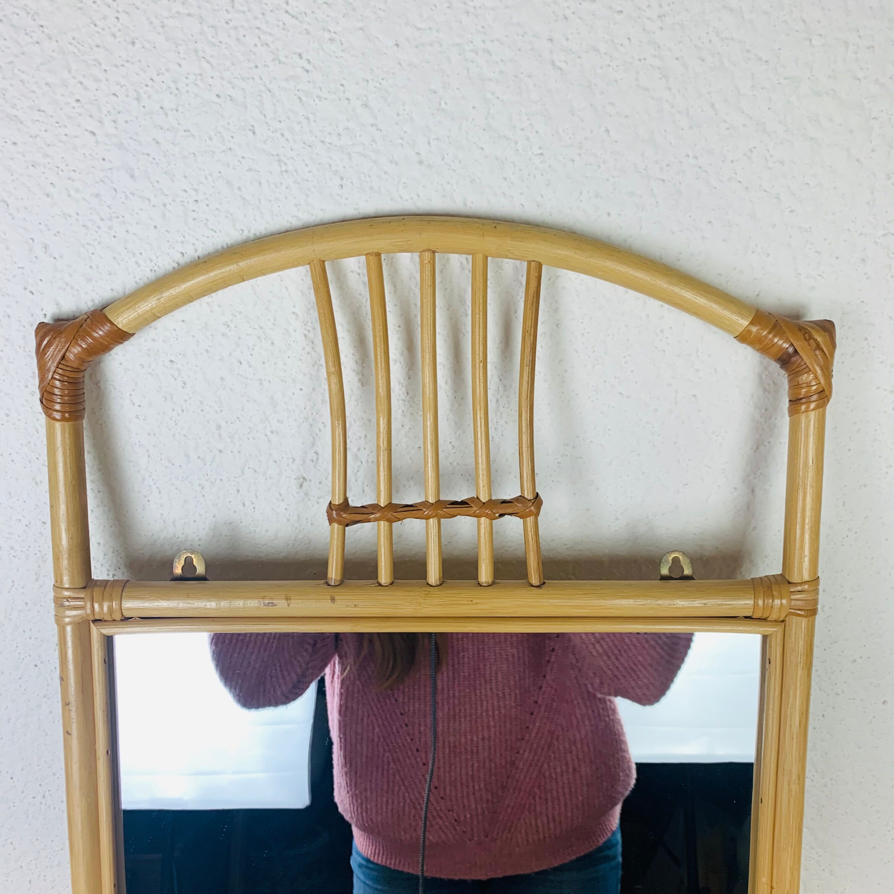 Miroir rotin avec tablette vintage années 60