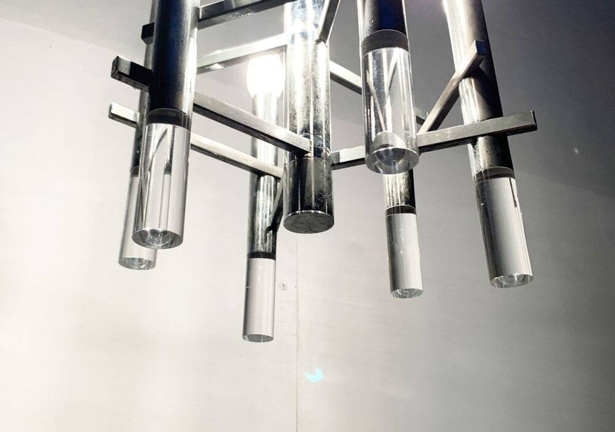 Italian chrome and acrylic chandelier from the space age mid-century by Gaetano Sciolari, 1960s.