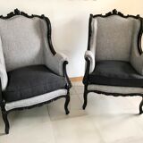 2 shepherdess armchairs with old ears nineteenth fully restored