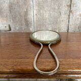 Ancien miroir verre biseauté face a main laiton + manches metal vintage