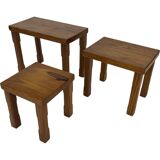 Vintage Set of 3 pinewood side or nesting tables 1970s nest of tables