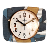 Horloge vintage pendule murale silencieuse rectangulaire "Vedette bleu blanc ocre"