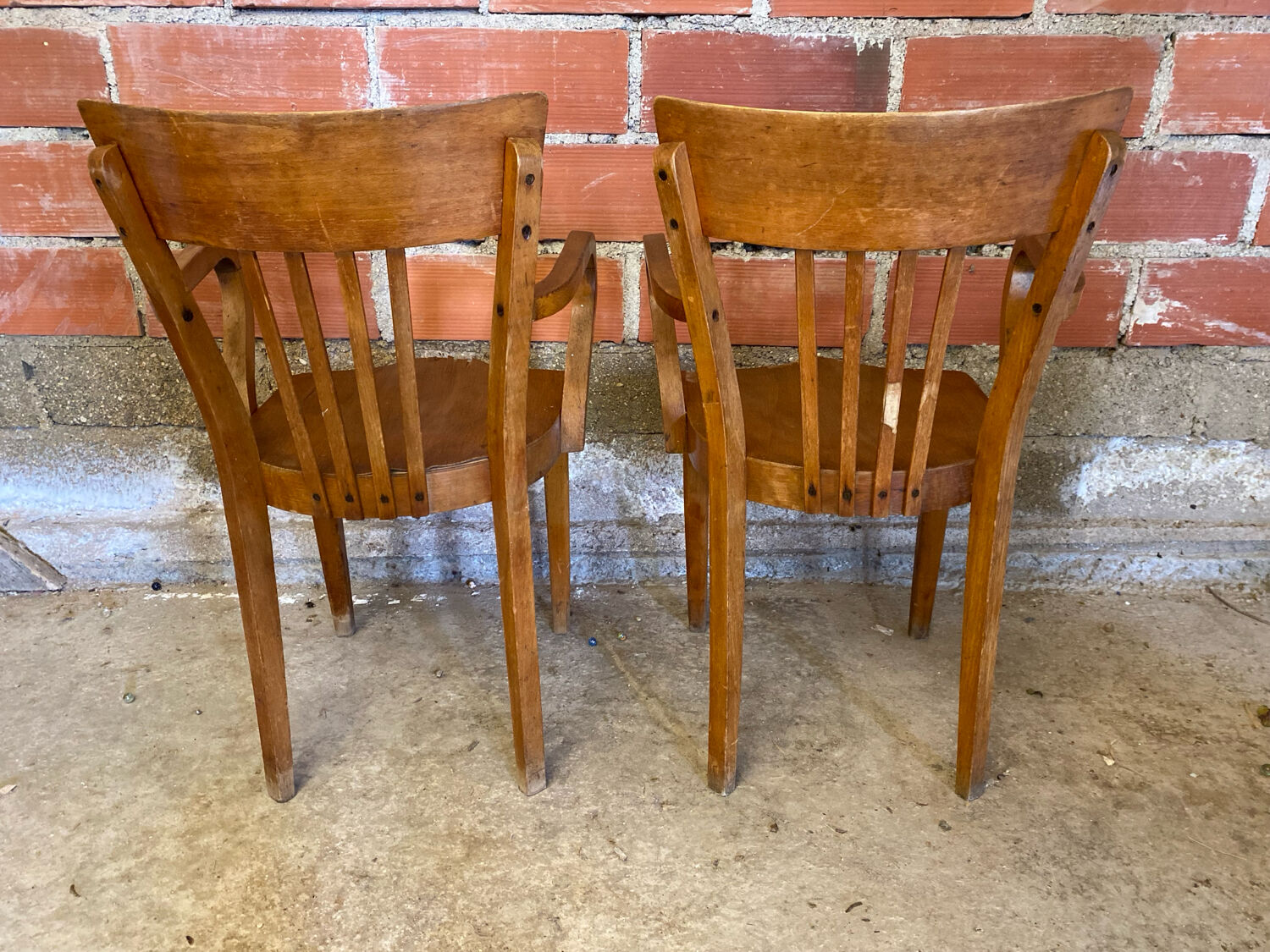 Pair of Antique FISHEL Vintage Wood Armchairs #C623