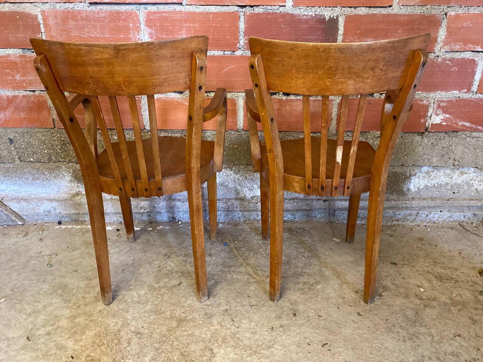 Pair of Antique FISHEL Vintage Wood Armchairs #C623