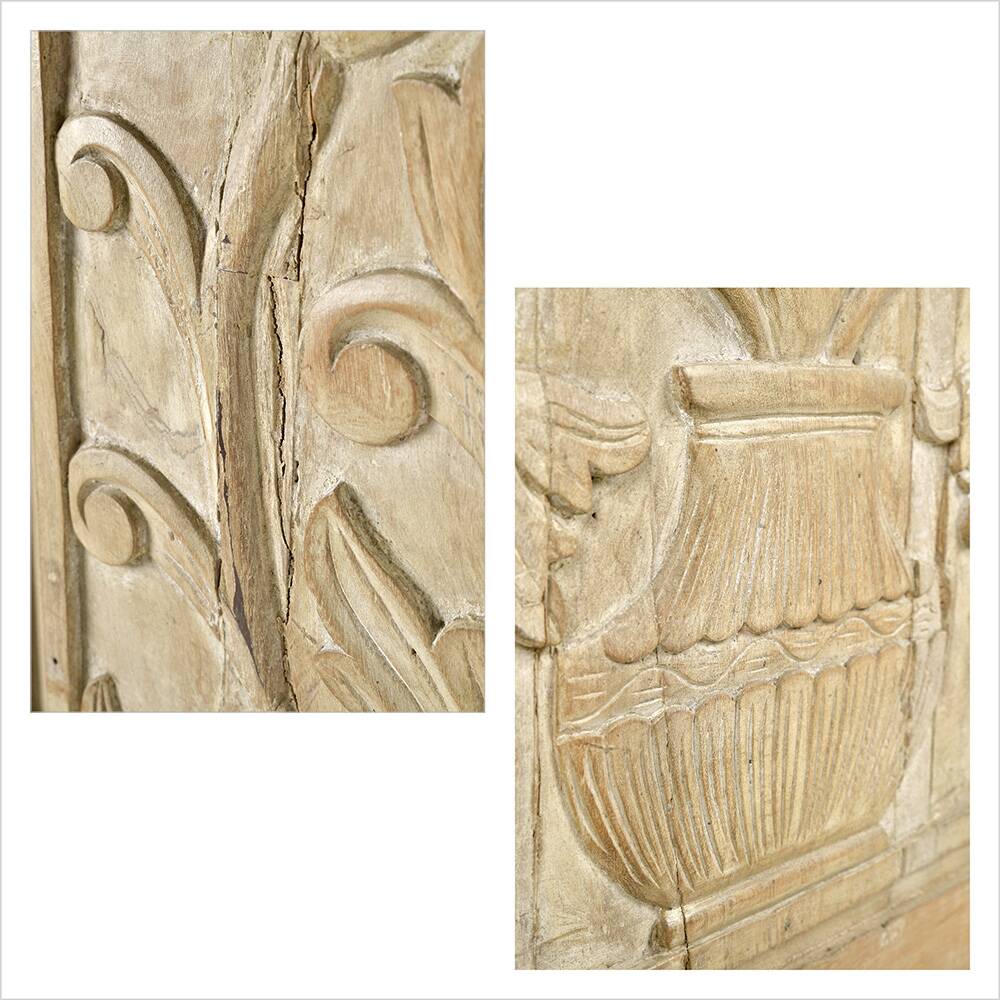 Indian carved wooden wall panel with floral decoration