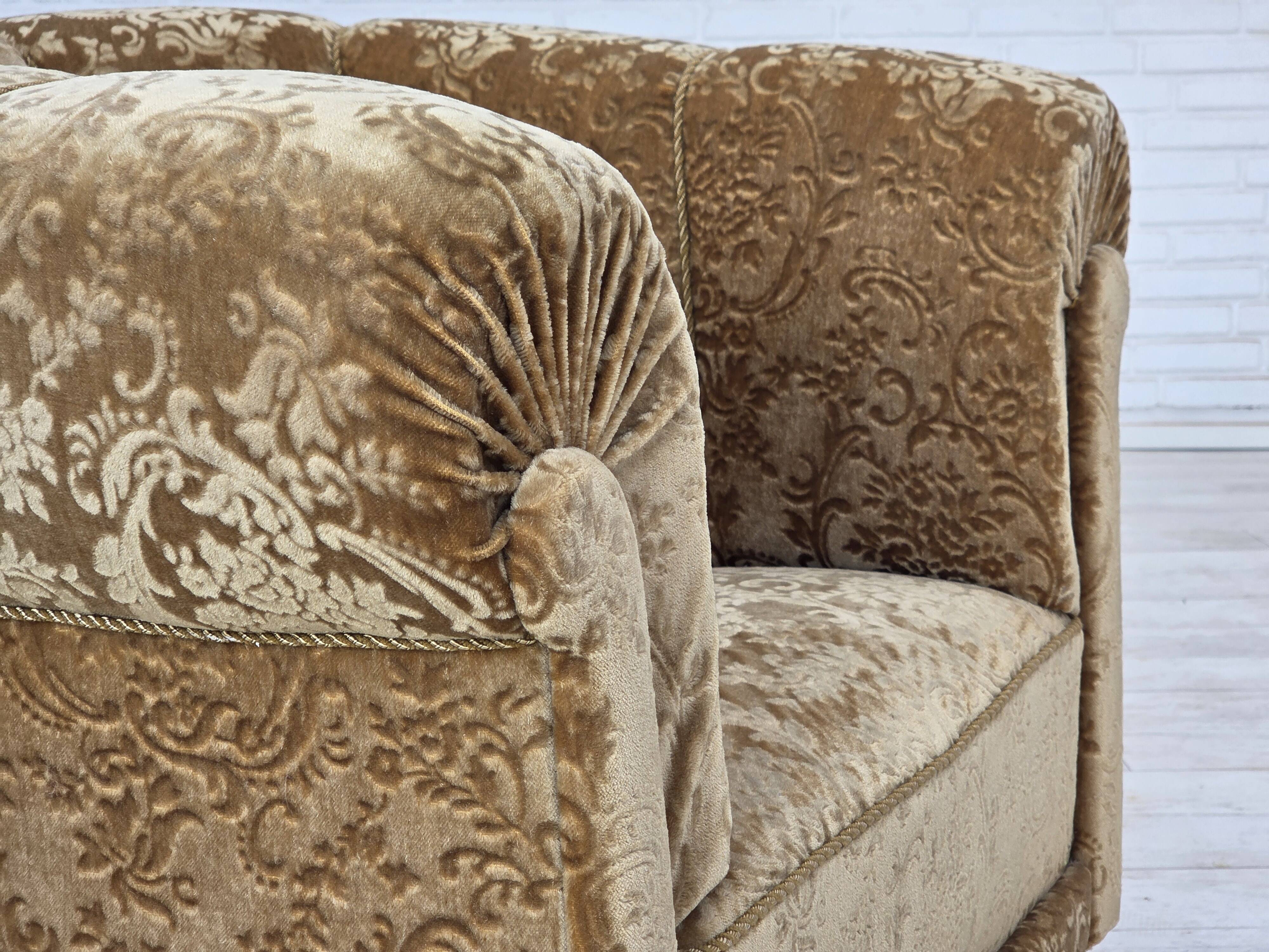 1960s, Danish vintage armchair, green furniture velour, ash wood legs.