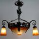 Wrought iron and glass paste chandelier, Art Deco, Muller Freres, Circa 1920