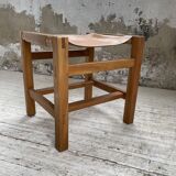 Solid elm and leather stool Maison Regain