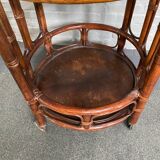 Round bamboo & rattan bar cart - italy 1960's