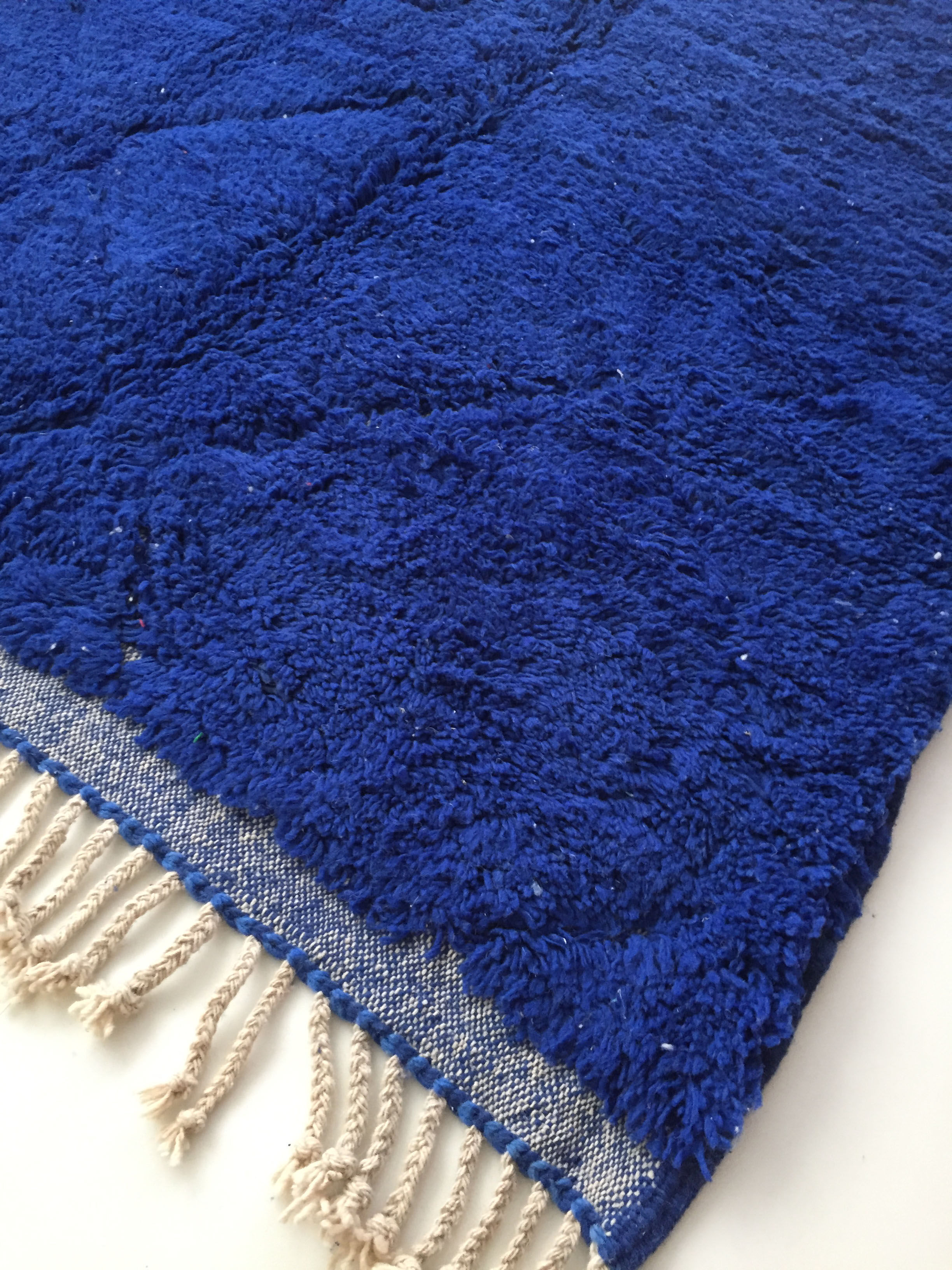Moroccan berber carpet beni ouarain intense blue with engraved diamonds 246x160cm