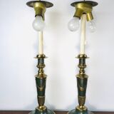 Vintage dutch brass and green table lamps from kullmann, 1970s, set of 2 table lamps. baroque