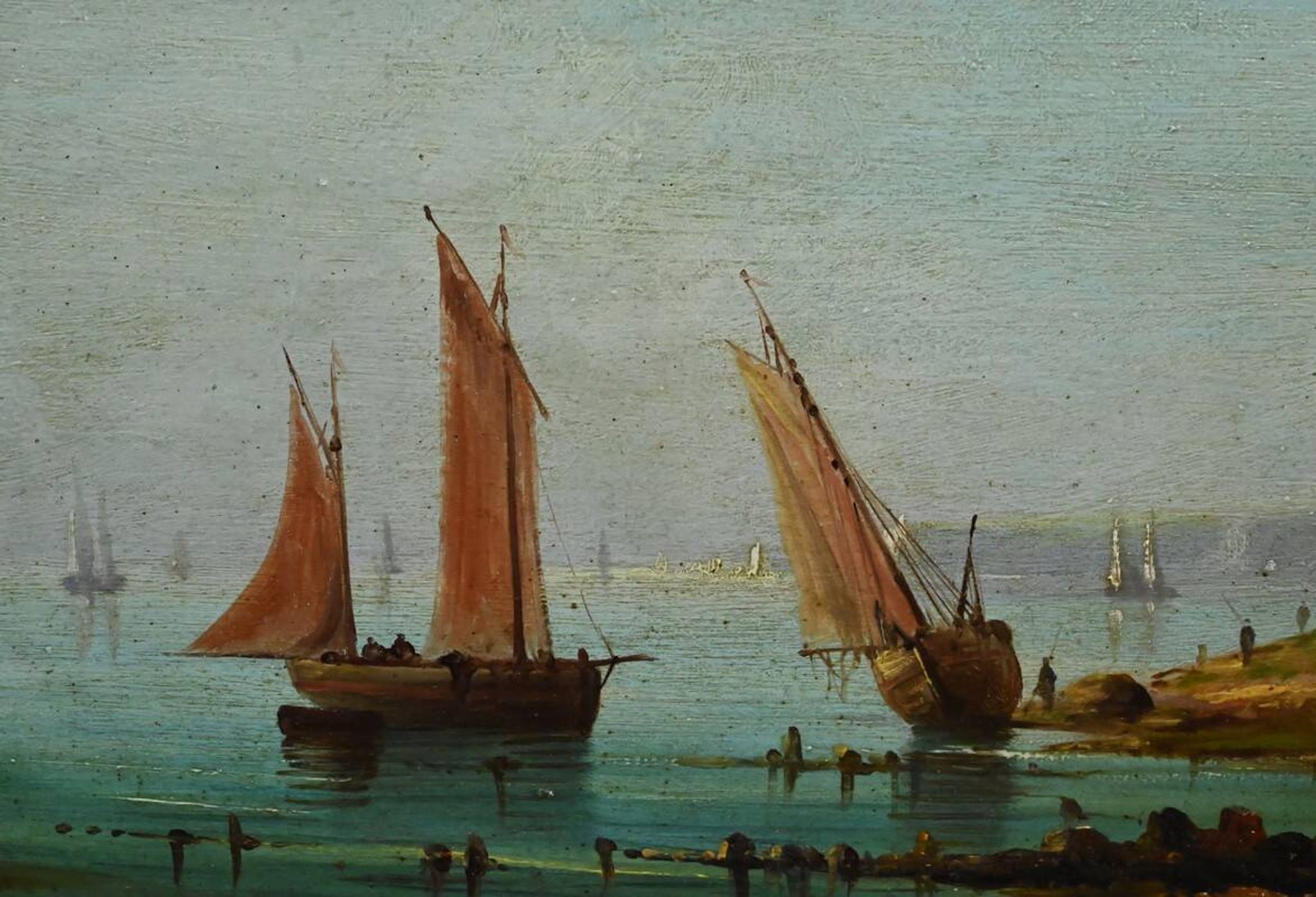 Tableau "Sailboats on the Mediterranean", oil on panel, French school of the 19th century.