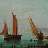 Tableau "Sailboats on the Mediterranean", oil on panel, French school of the 19th century.