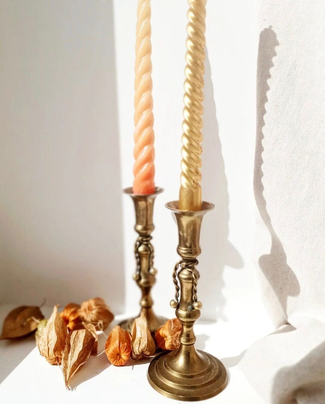 Pair of brass candle holders