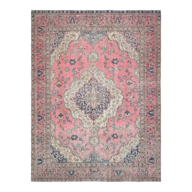 1970s vintage Persian handmade wool cotton pink oversized area rug  223x313