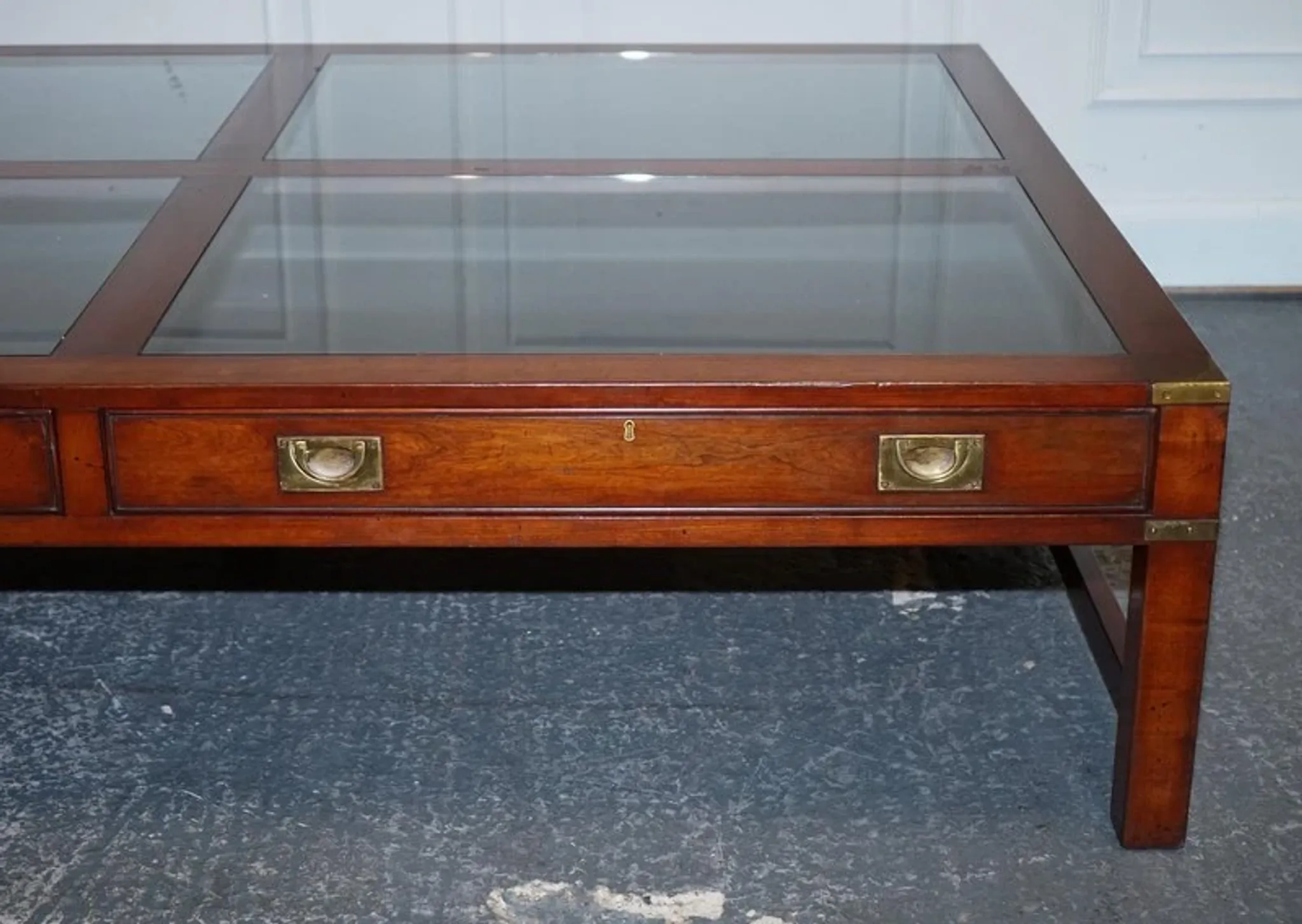 Very Large Coffee Table with Marquetry Glass Panels by Kennedy Harrods