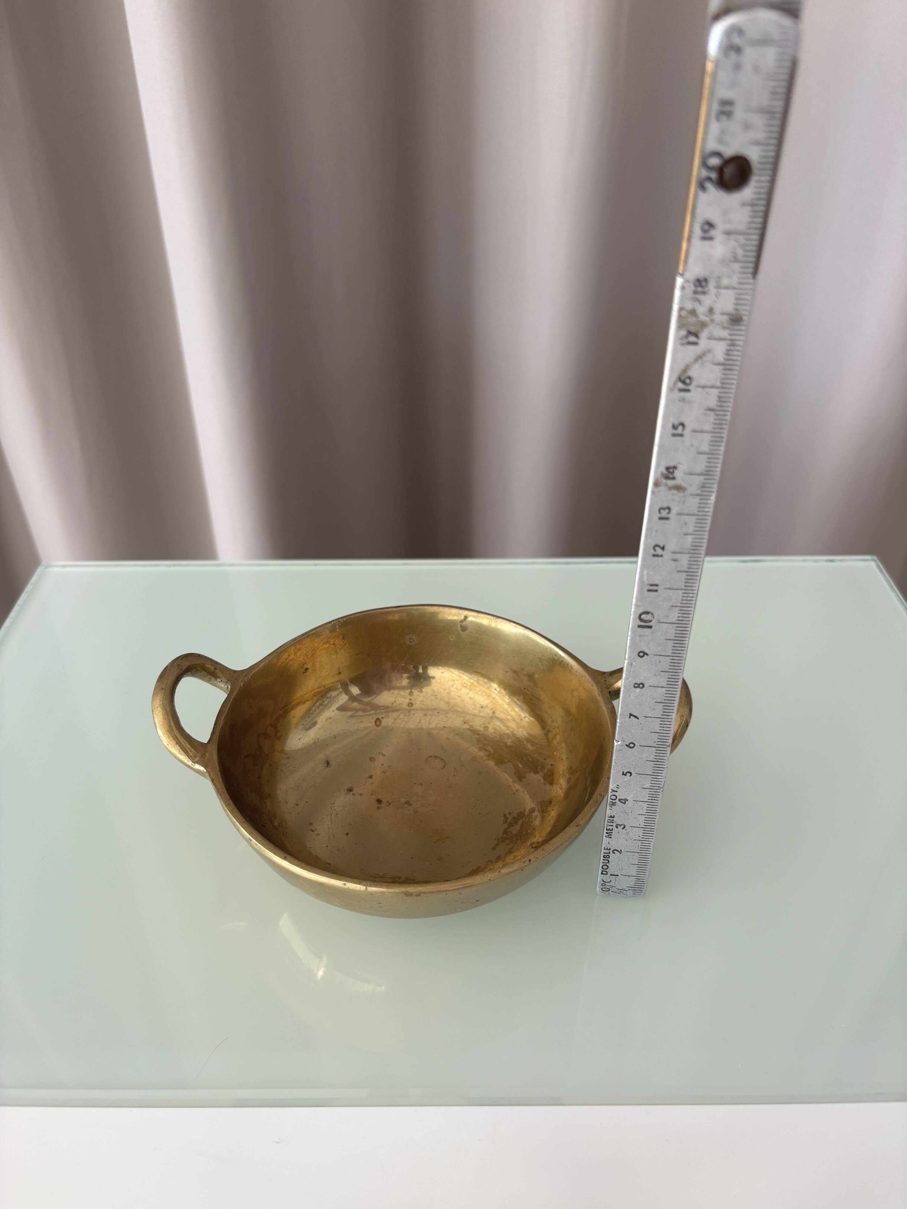 Vintage Solid Brass Catchall Bowl with Loop Handles, 1960s