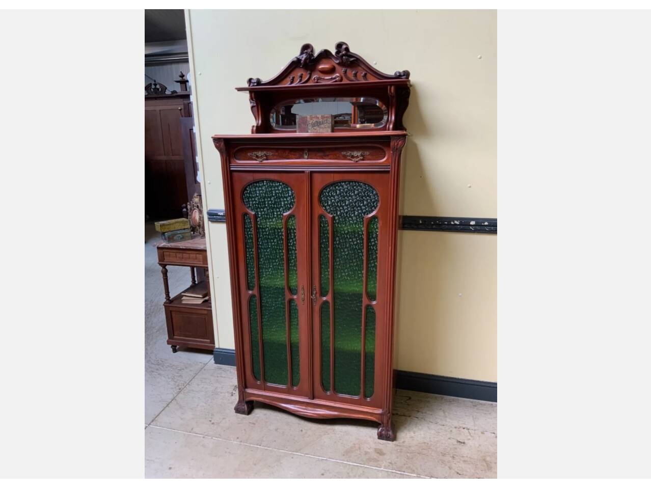 Antique Jugendstil display cabinet, vertical cabinet, Art Nouveau