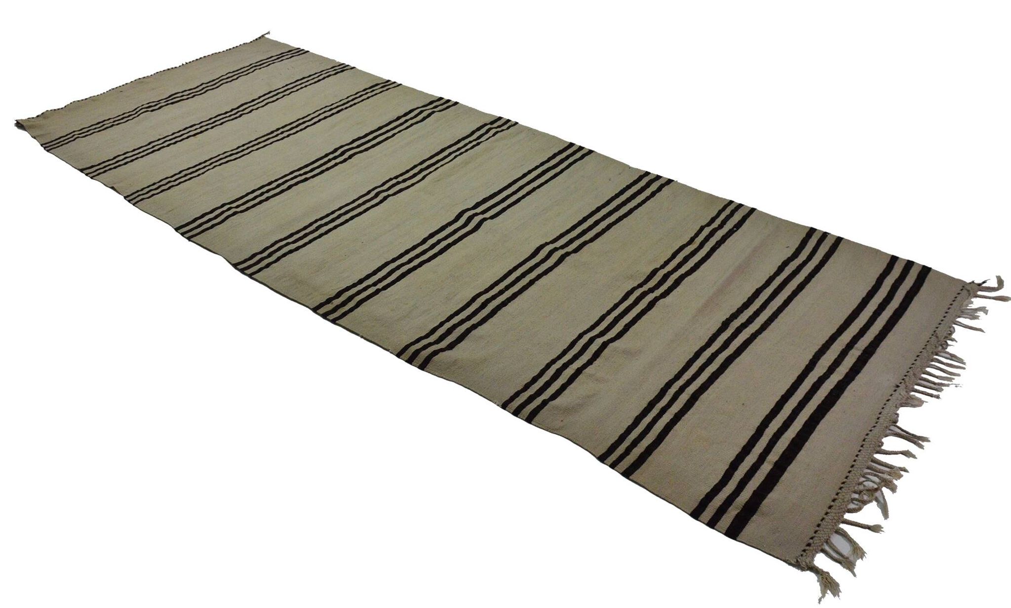 Turkish Kilim Konya Vintage 130x375 cm Beige Black Stripes