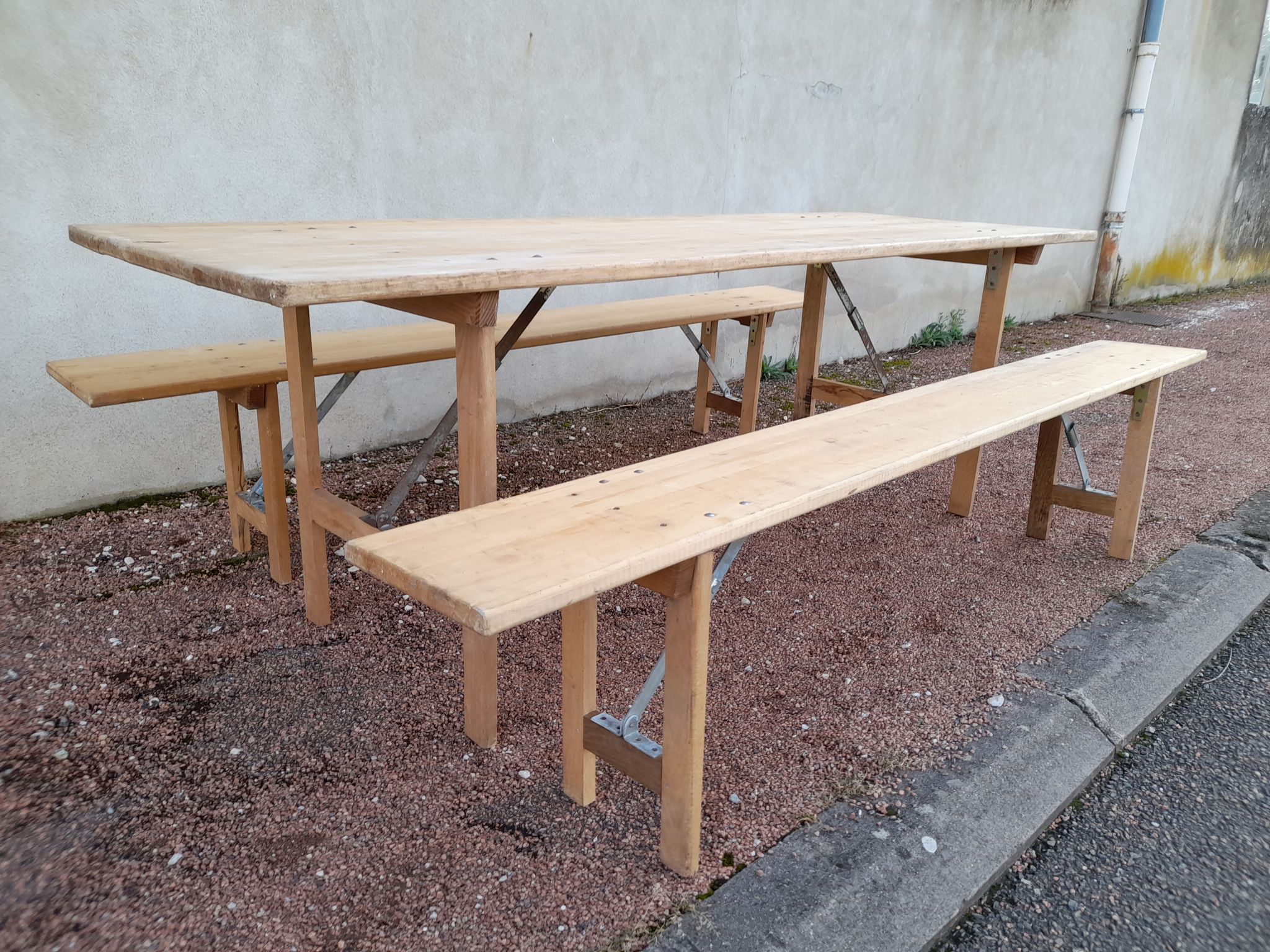 Table and folding benches of bistro guinguette -2m20