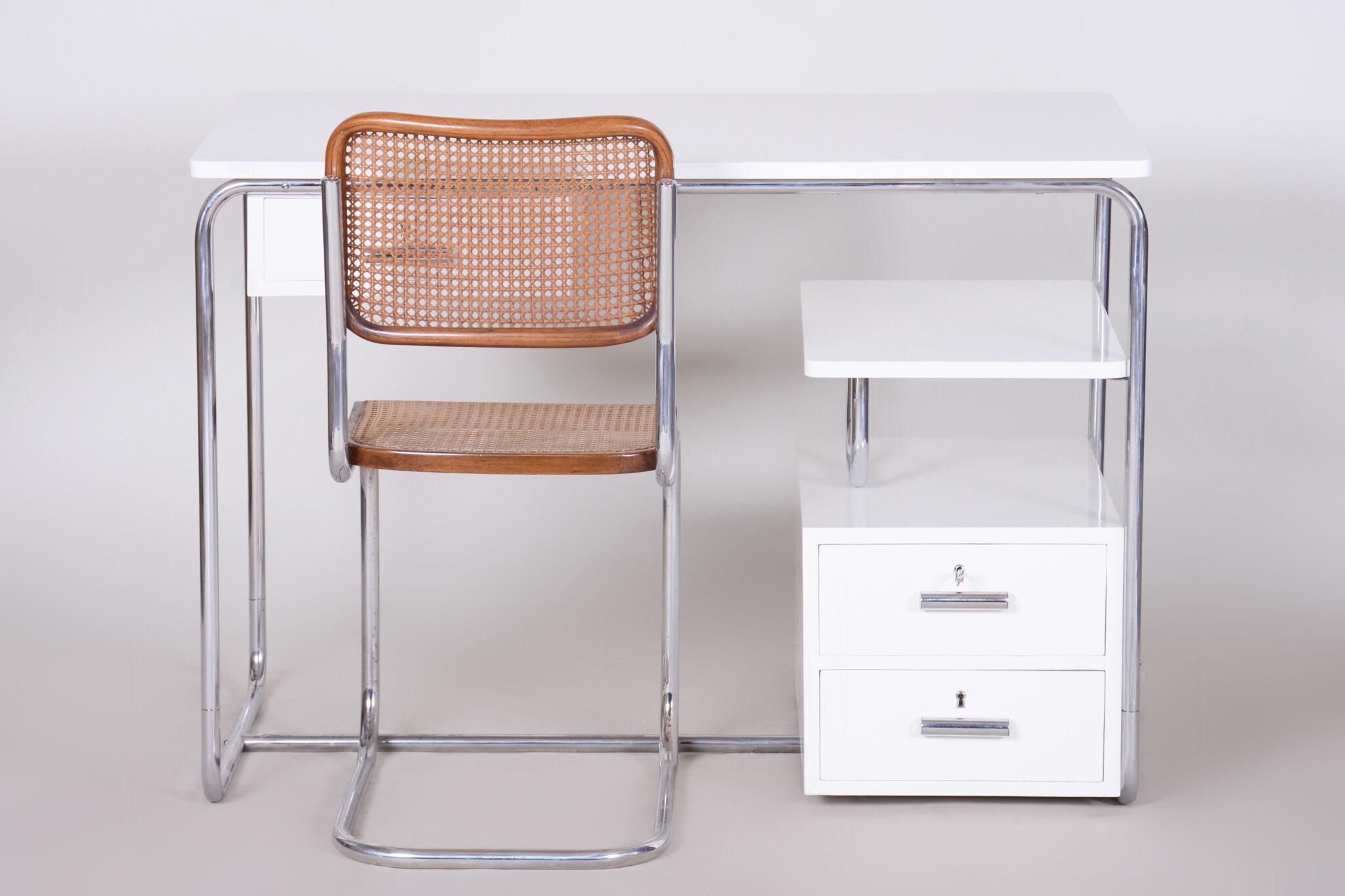 White Bauhaus writing desk made in 1930s Germany - Restored